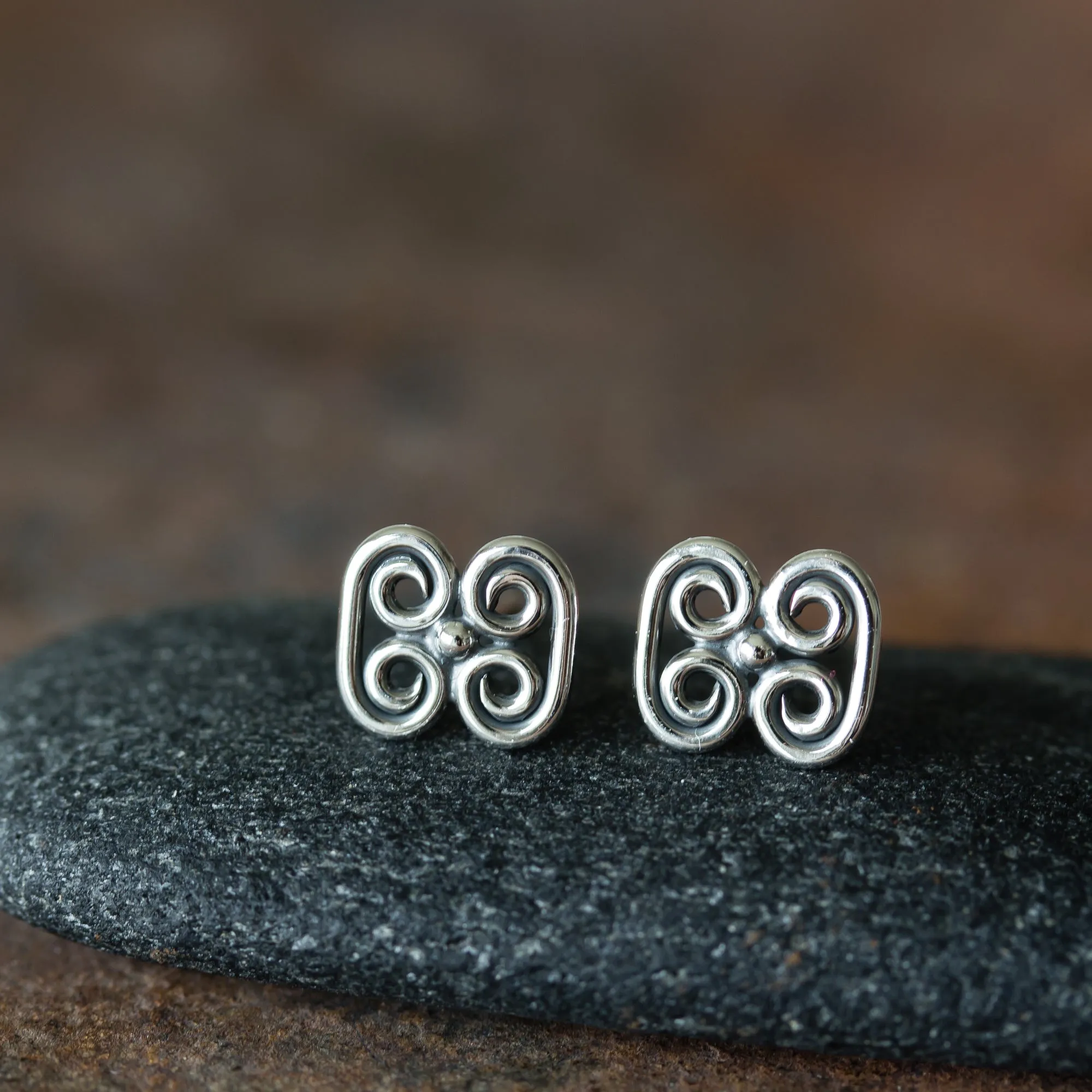 Small Quadruple Spiral Ornament Stud Earrings, Sterling Silver