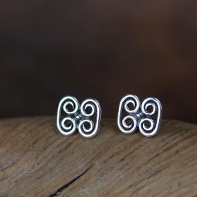 Small Quadruple Spiral Ornament Stud Earrings, Sterling Silver