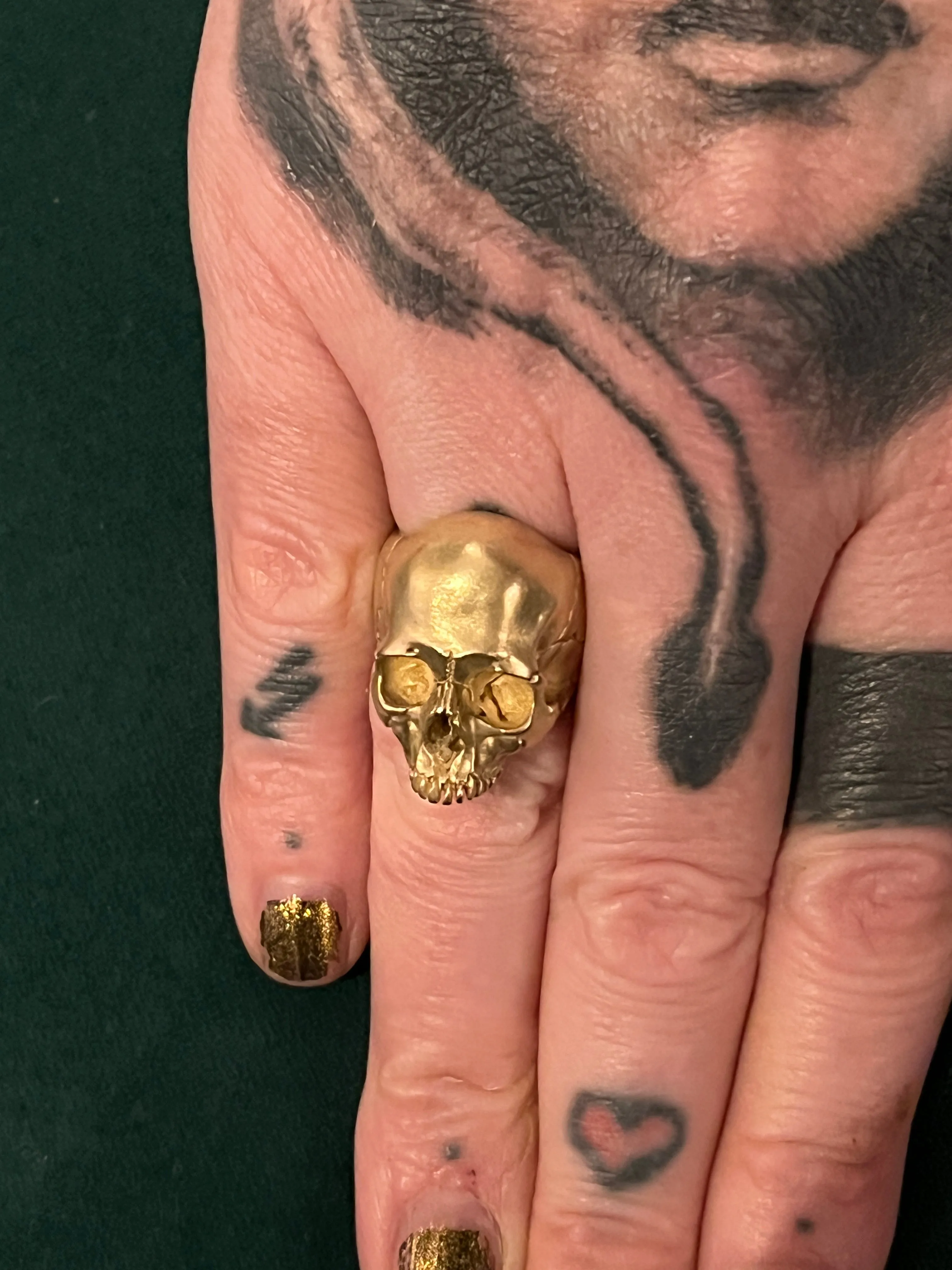 14K Solid Gold Engraved Skull Decay Ring
