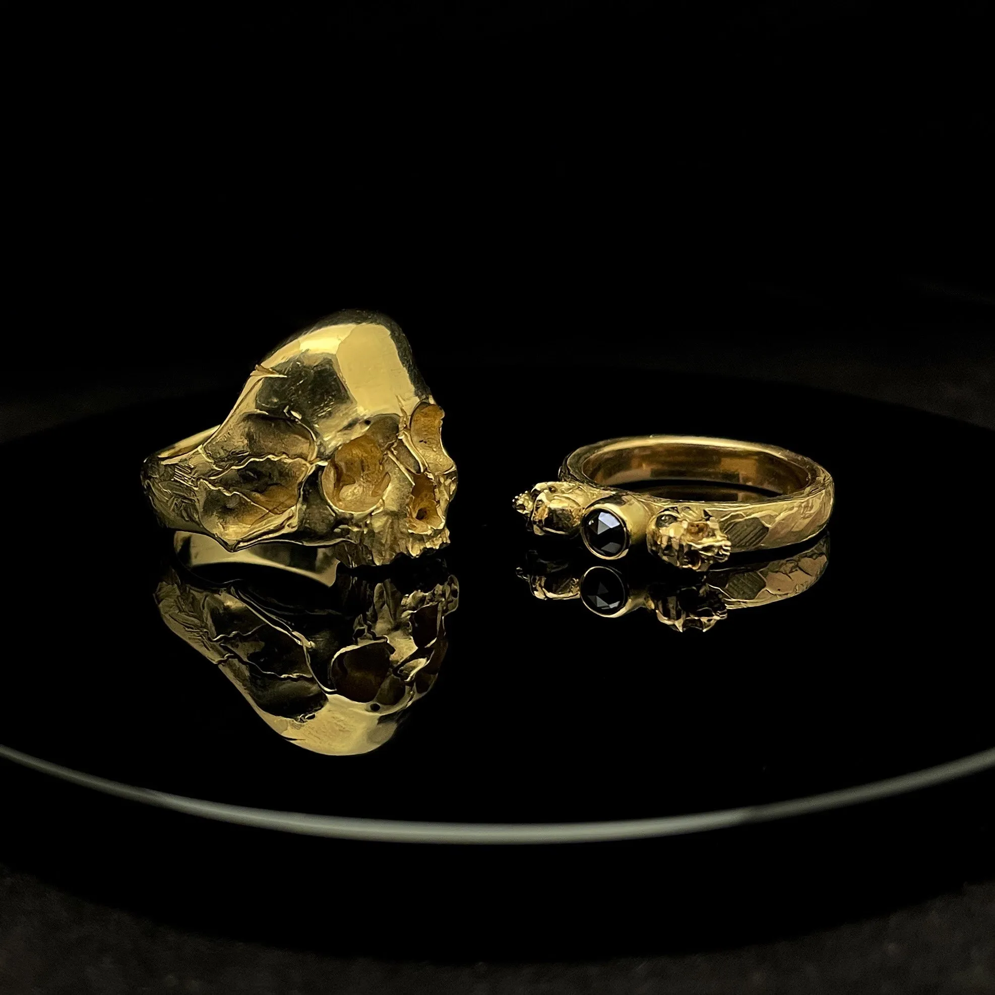 14K Solid Gold Engraved Skull Decay Ring