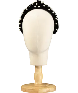 Tanya Litkovska Pearled Black Velvet Knotted Headband