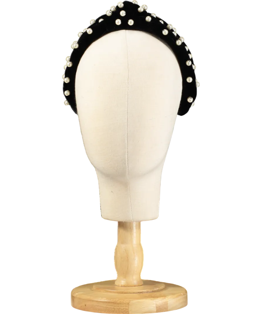 Tanya Litkovska Pearled Black Velvet Knotted Headband