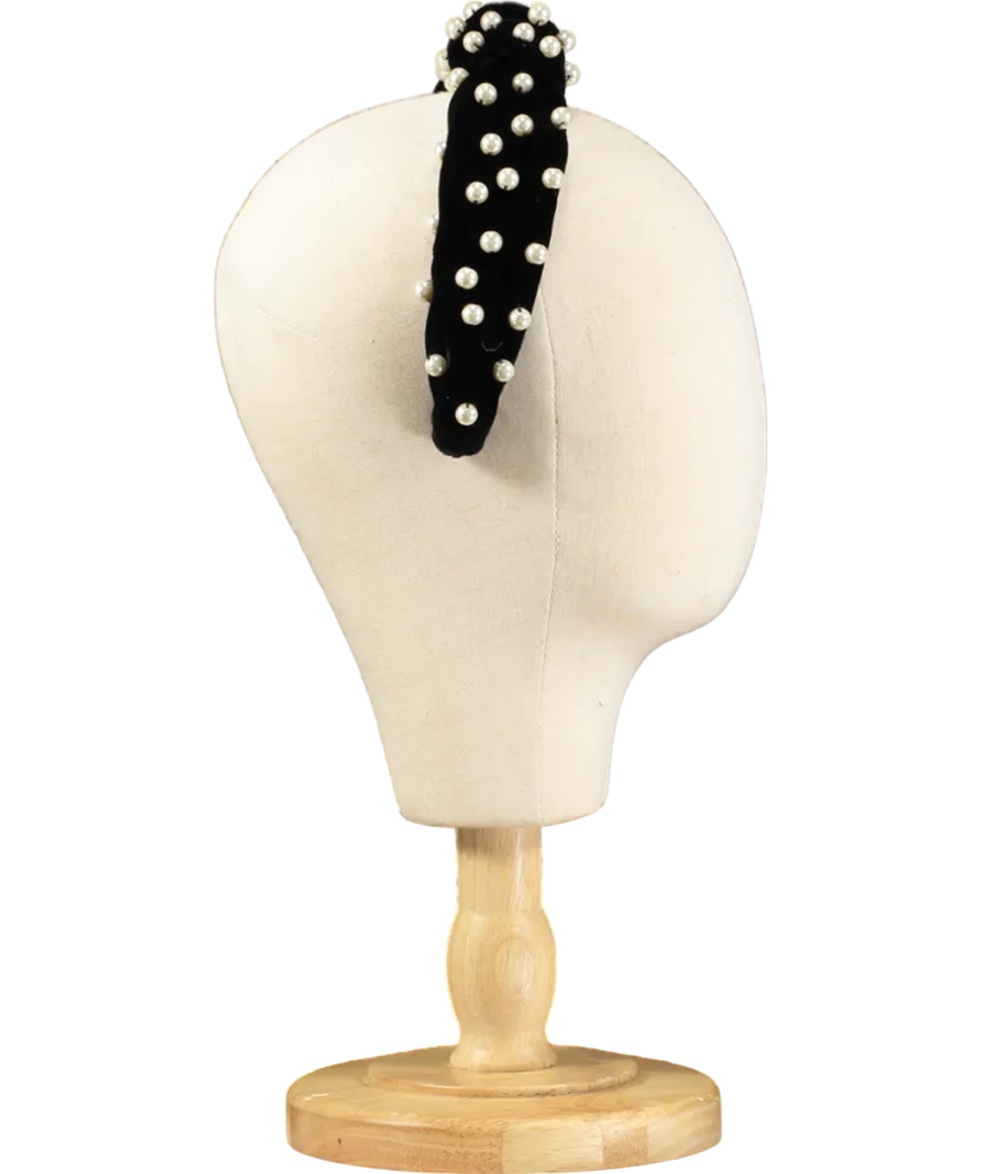 Tanya Litkovska Pearled Black Velvet Knotted Headband
