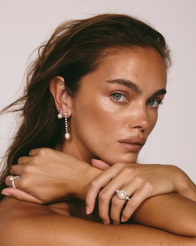 The Pave Post Pearl Stud