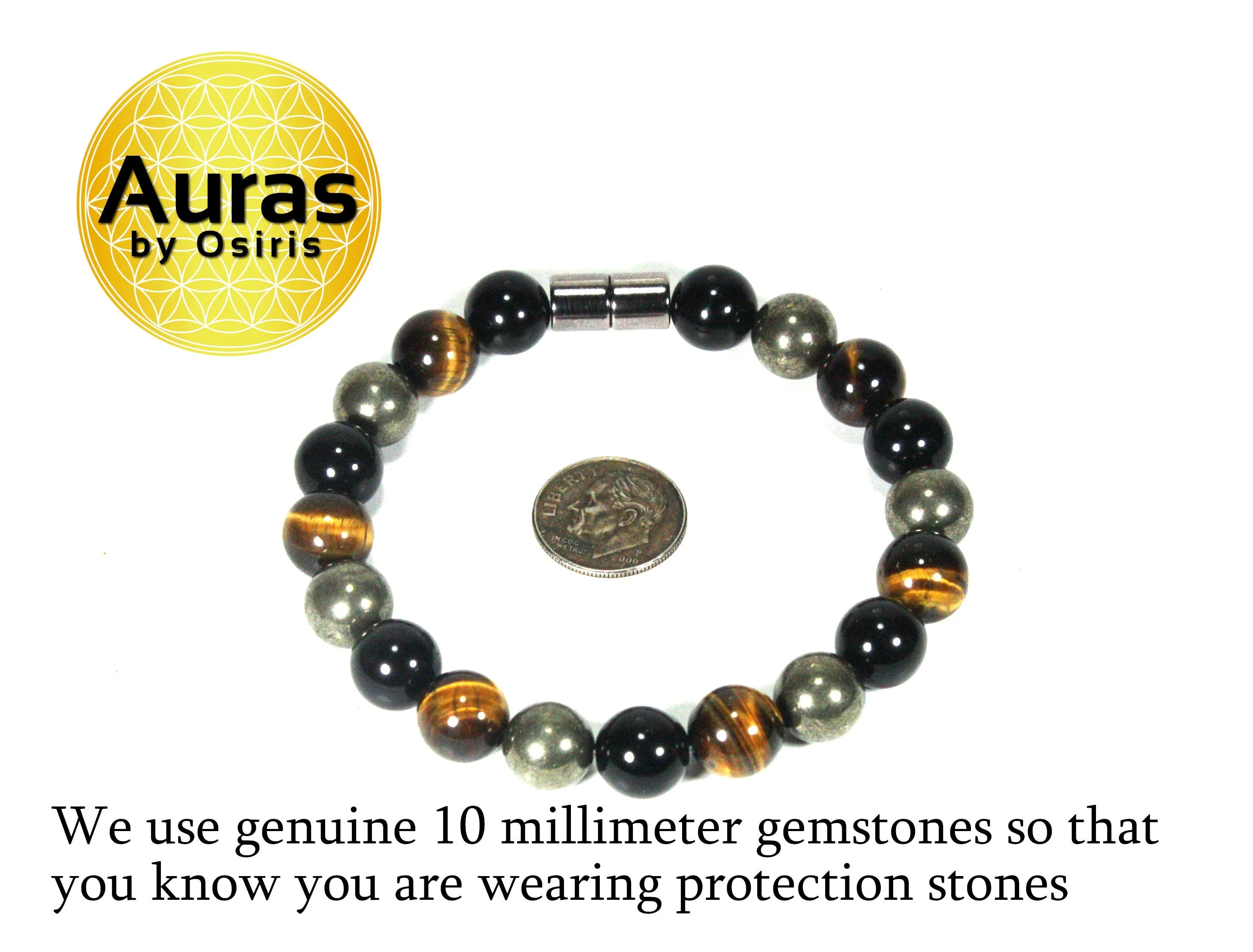 Triple Protection Bracelet - Gemstone Bracelet for Men/Women - Black Tourmaline - Tiger Eye - Pyrite -Crystal Jewlery Strong Magnet Clasp