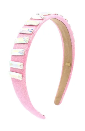 Velvet Crystal Bar Headband | Pink