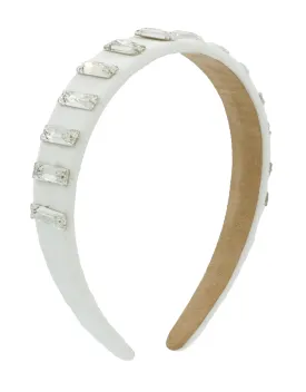 Velvet Crystal Bar Headband | White